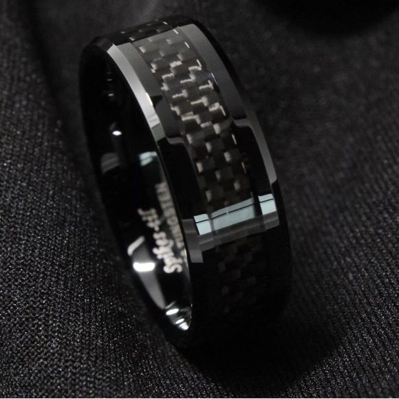 Men’s Tungsten Carbide Black Carbon Fiber Ring - Picture 5 of 6